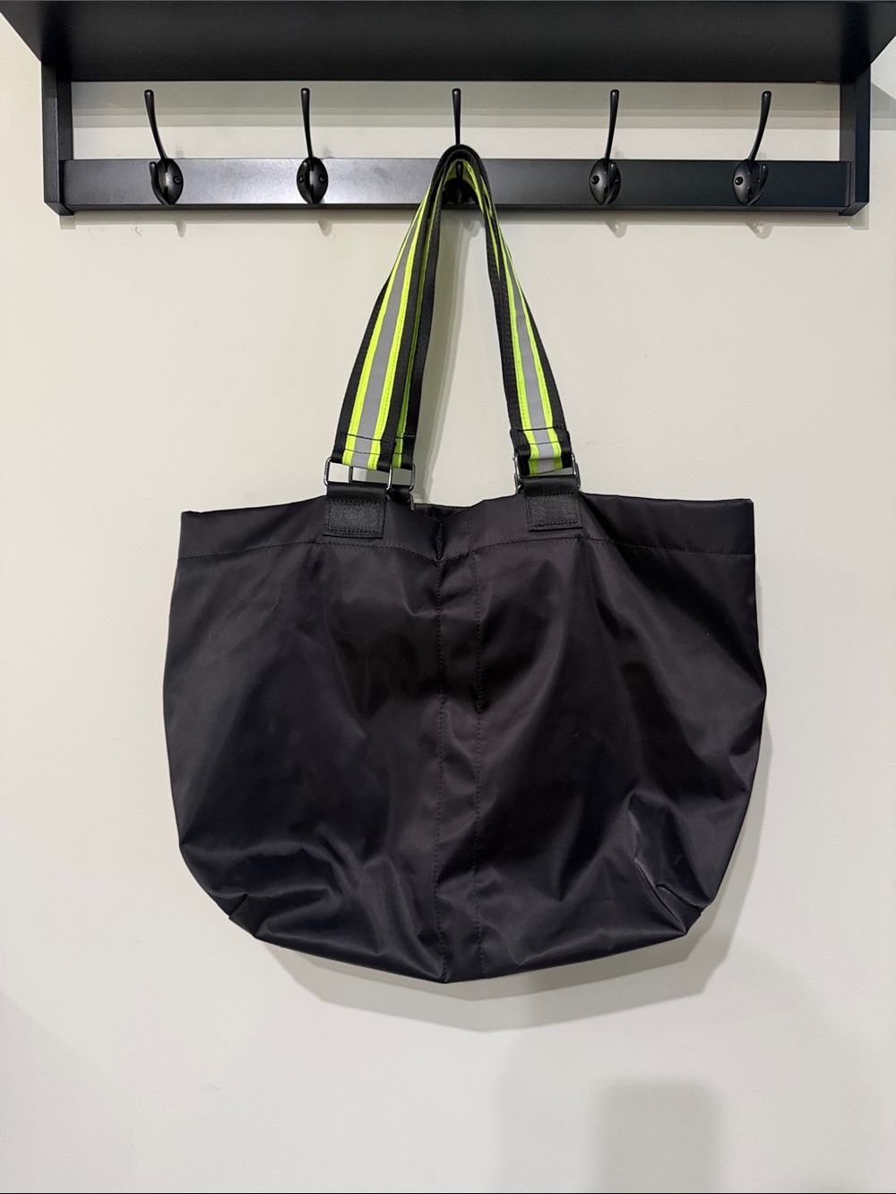 ASOS Black Tote Bag with Neon Yellow Stripe Handles